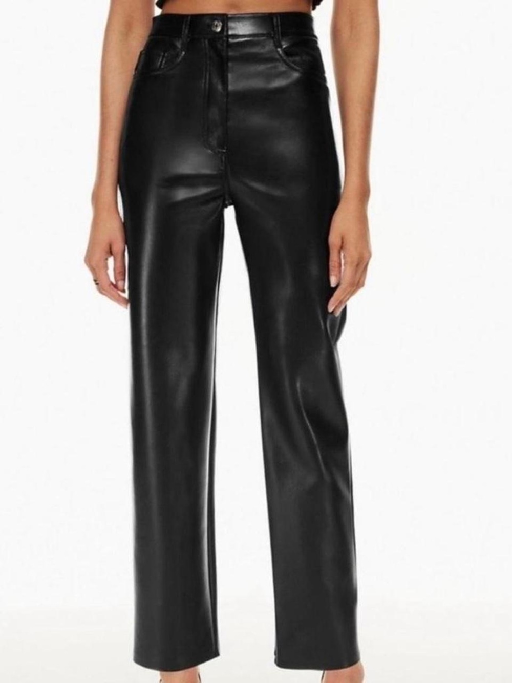 Aritzia Wilfred Melina - Black Faux Leather High-Waist Straight Pants - Women